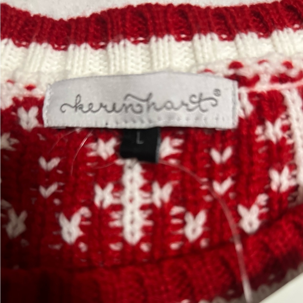 Karen Hart Red Green Holiday Crew Neck Knit Sweater New With Tags Women’s Size L - Picture 3 of 4